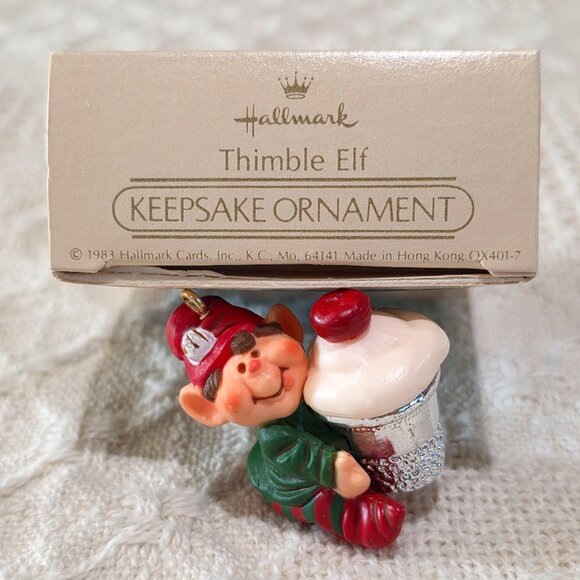 1983 Hallmark Keepsake Ornament Thimble Elf #6 Ice Cream Holiday Christmas NIB - Picture 10 of 11